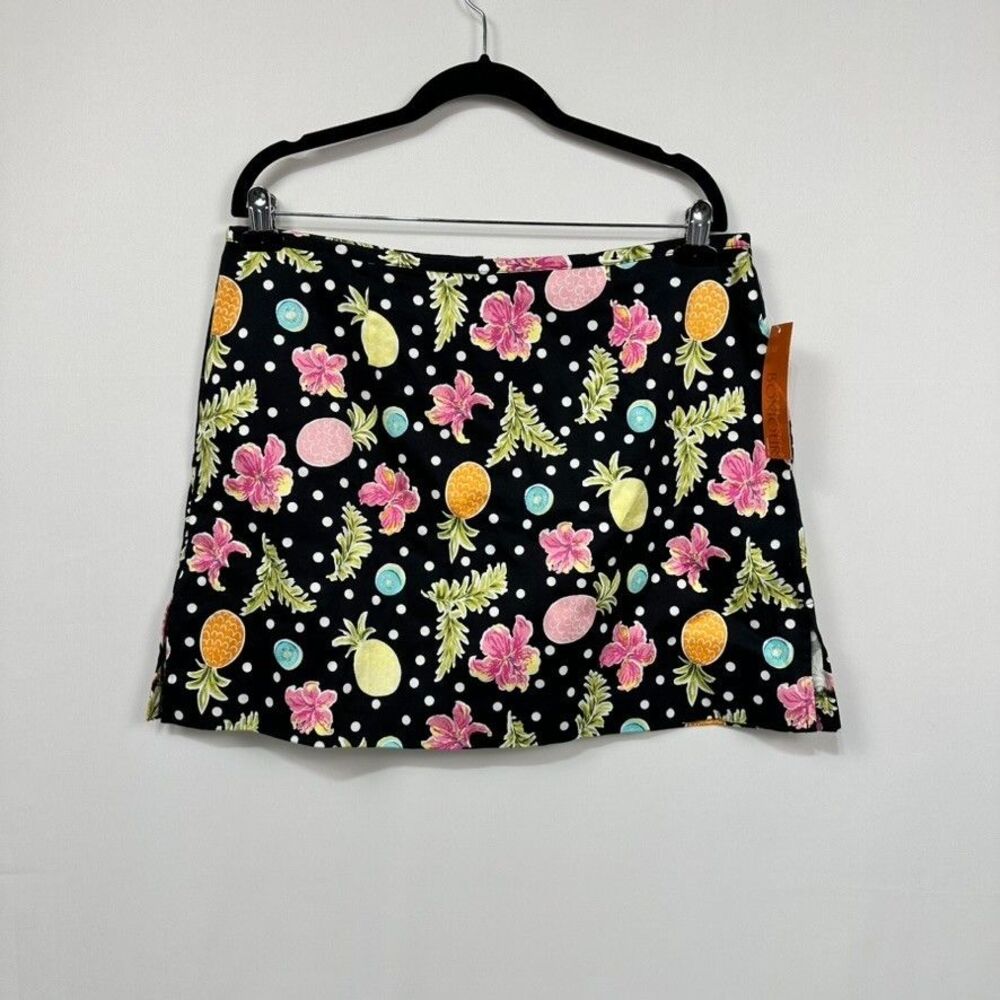 NEW! Bonjour Neon Tropical Hibiscus Pineapple  Skort Cotton Women's Size 16